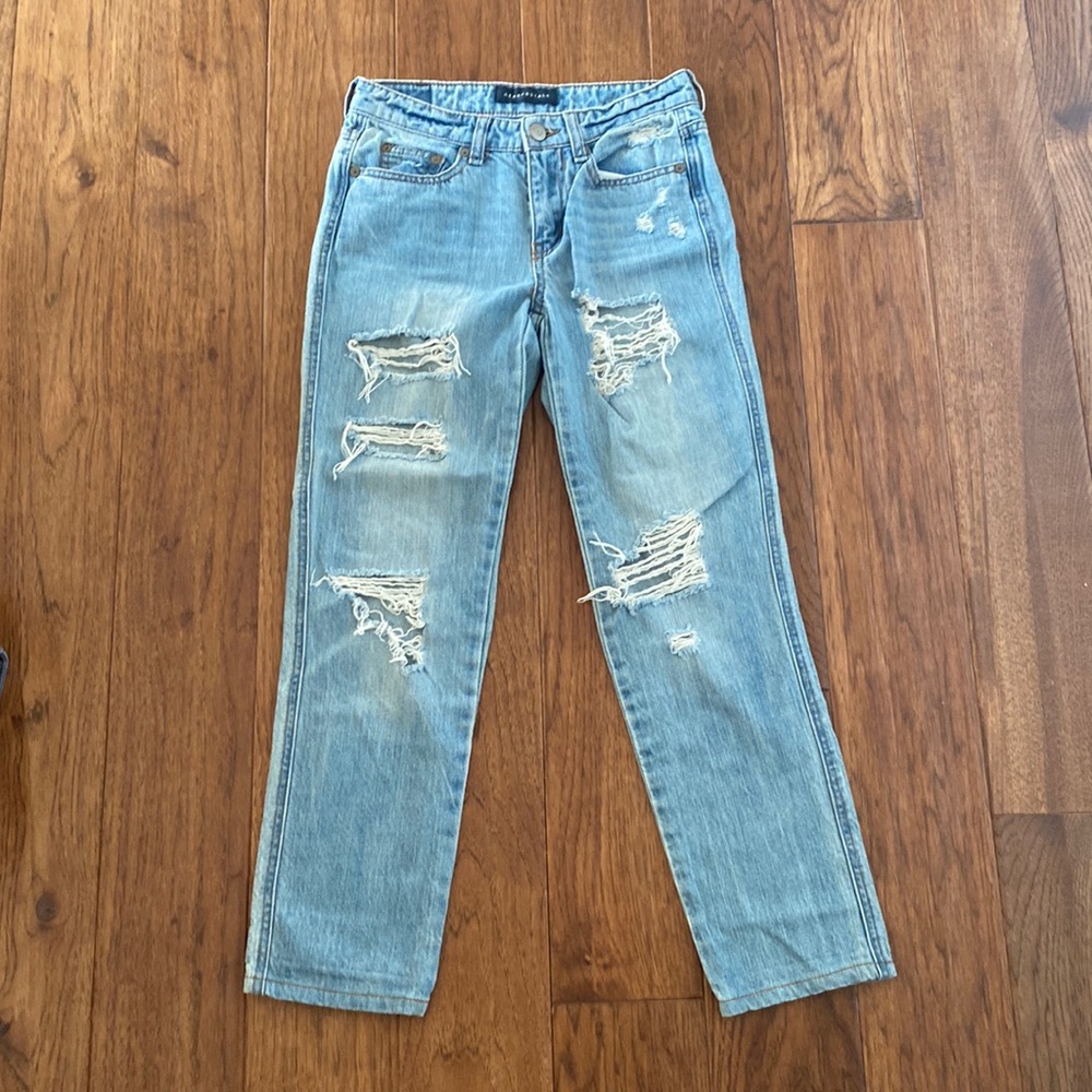 Aeropostale Light Washed Straight Leg Distressed Ripped Jeans